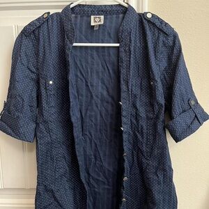 Anne Klein Navy Blue Polka Dot Blouse